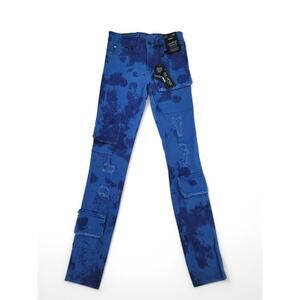 Si‎ Tu Veux Brutini Cargo Jeans Blue 28 Skinny Fit Stacked Grunge Street Style